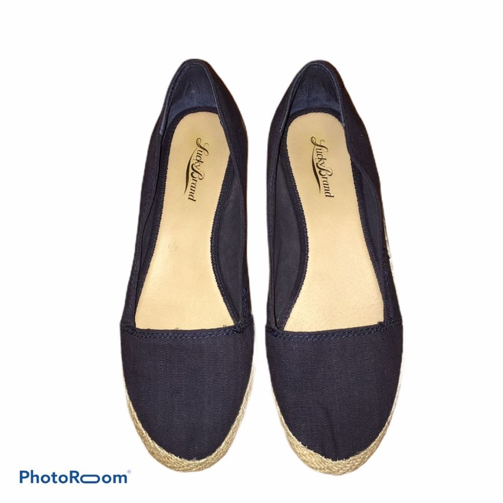 Lucky Brand Tomlinn Navy 1.25" Jute Wedge Heels